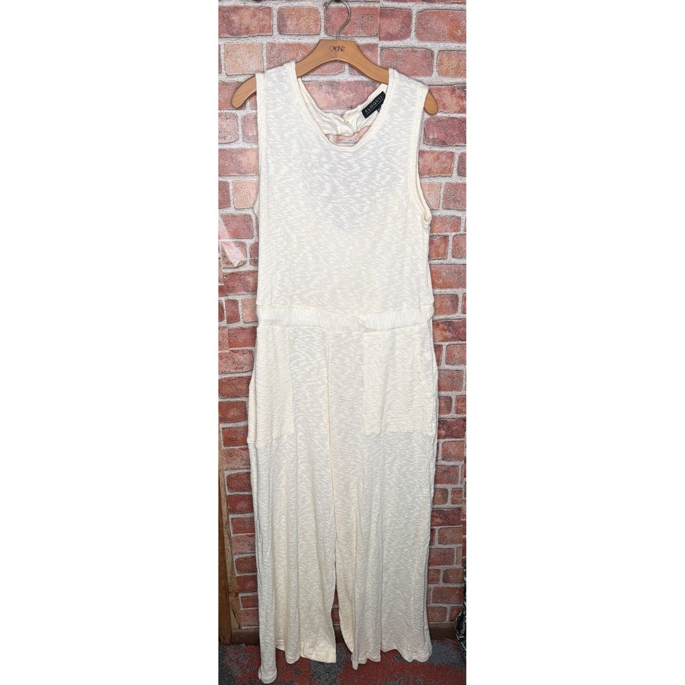 Eloquii Cream Textured Knit Jumpsuit Wide Leg Cutout Back Womens Plus Size 18/20